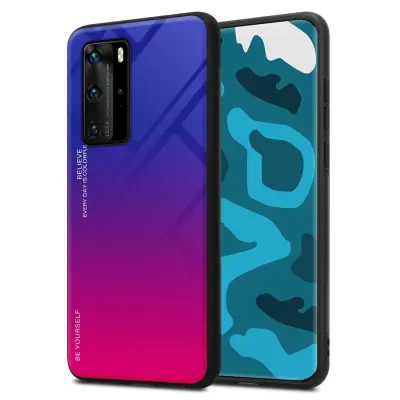 CADORABO Ohišje, združljiv s Huawei v vijolični - rdeči - dvobarvni zaščitni pokrov iz silikona TPU in hrbta iz kaljenega stekla