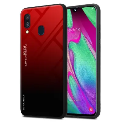 CADORABO Ohišje, združljiv s Samsungom v rdeči barvi - črni - dvobarvni zaščitni pokrov iz silikona TPU in hrbta iz kaljenega stekla