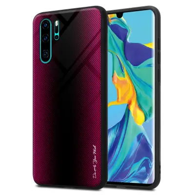 CADORABO Ohišje, združljiv s Huawei - Stripe Optics v Crimson Pink - Zaščitni pokrov iz silikona TPU in hrbta iz kaljenega stekla