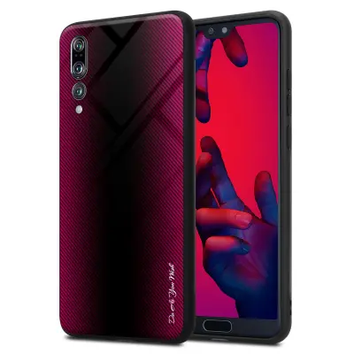 CADORABO Ohišje, združljiv s Huawei - Stripe Optics v Crimson Pink - Zaščitni pokrov iz silikona TPU in hrbta iz kaljenega stekla