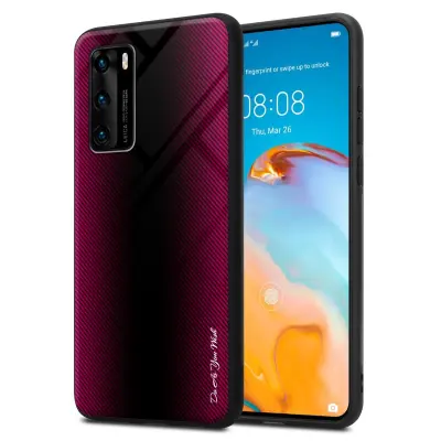 CADORABO Ohišje, združljiv s Huawei - Stripe Optics v Crimson Pink - Zaščitni pokrov iz silikona TPU in hrbta iz kaljenega stekla