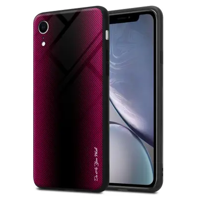 CADORABO Ohišje, združljiv z Apple - Stripe Optics v Crimson Pink - Zaščitni pokrov iz silikona TPU in hrbta iz kaljenega stekla