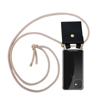 CADORABO združljivo z Apple v Pearly Rosegold - silikonski zaščitni pokrov z zlatimi obroči, kabelskim pasom in snemljivim ohišjem
