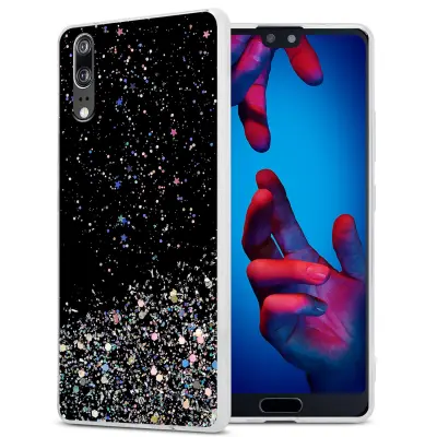 Cadorabo Case, združljiv s Huawei v črni barvi z bleščicami - zaščitni pokrov iz fleksibilnega silikona TPU s penečimi bleščicami
