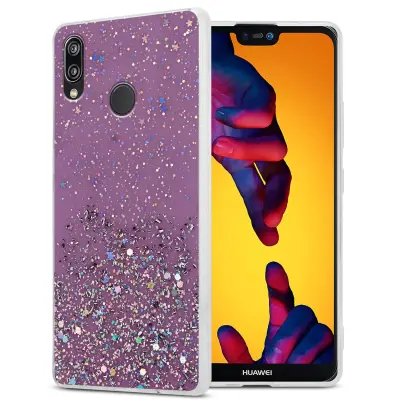 Cadorabo Case, združljiv s Huawei v vijolični barvi z bleščicami - zaščitni pokrov iz fleksibilnega silikona TPU s penečimi bleščicami