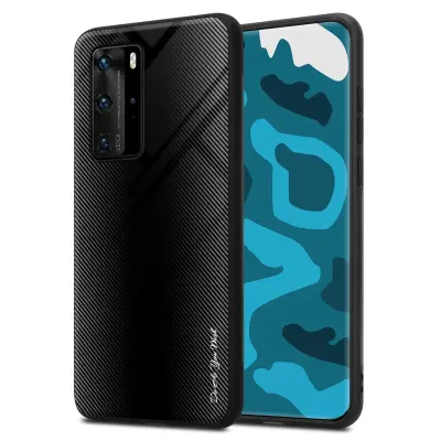 CADORABO Ohišje, združljiv s Huawei - Stripe Optics v Opal Black - Zaščitni pokrov iz silikona TPU in hrbta iz kaljenega stekla