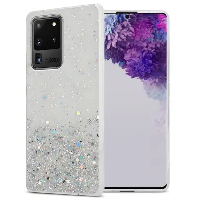 Cadorabo Case, združljiv s Samsungom v prozornem z bleščicami - zaščitnim pokrovom, narejen iz fleksibilnega silikona TPU s penečimi bleščicami