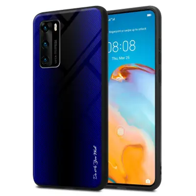 CADORABO Ohišje, združljiv s Huawei - Stripe Optics v kobaltu vijolični - zaščitni pokrov iz silikona TPU in hrbet iz kaljenega stekla