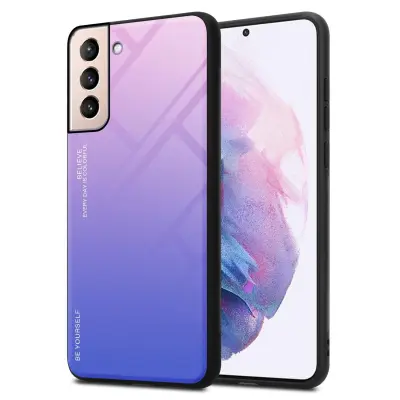 CADORABO Ohišje, združljiv s Samsungom v roza - modri - dvobarvni zaščitni pokrov iz silikona TPU in hrbta iz kaljenega stekla