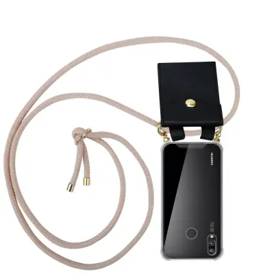 CADORABO združljivo s Huawei v Pearly Rosegold - Silikonski zaščitni pokrov z zlatimi obroči, jermen za vrvi in ​​snemljivimi ohišjem