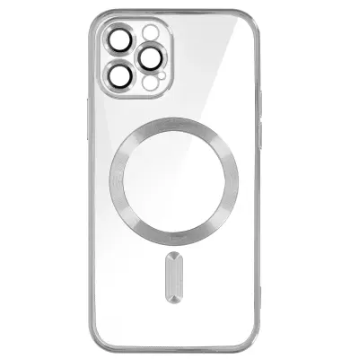 MagSafe ovitek za iPhone 12 Pro Silikonska zašcita kamere Outline Chrome srebrna