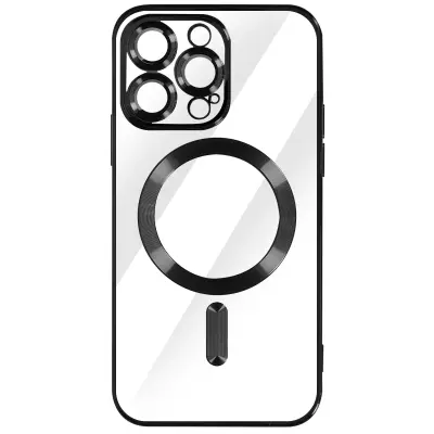 MagSafe ovitek za iPhone 14 Pro Silikonska zašcita kamere Outline Chrome Crna