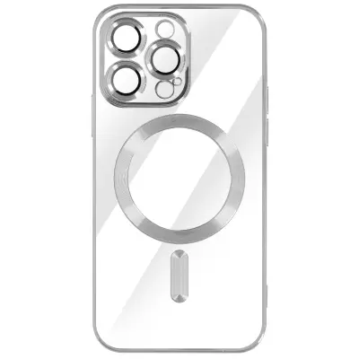 MagSafe ovitek za iPhone 14 Pro Max Silikonska zašcita kamere Chrome srebrna