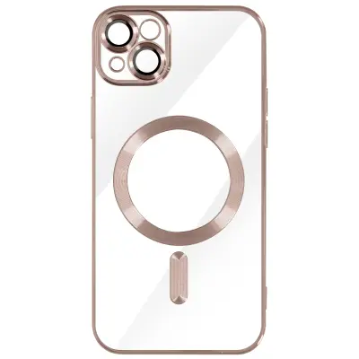 MagSafe ovitek za iPhone 14 Silikonska zašcita kamere Outline Chrome Roza