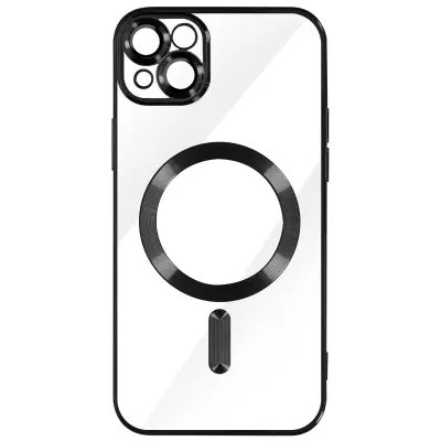 MagSafe ovitek za iPhone 14 Plus Silikonska zašcita kamere Outline Chrome Crna