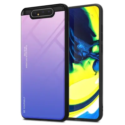 CADORABO Ohišje, združljiv s Samsungom v roza - modri - dvobarvni zaščitni pokrov iz silikona TPU in hrbta iz kaljenega stekla