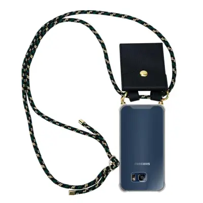 CADORABO združljiva s Samsungom v kamuflaži - silikonski zaščitni pokrov z zlatimi obroči, kabelskim pasom in snemljivim ohišjem