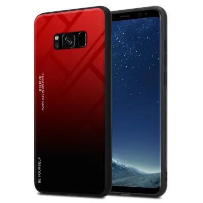 CADORABO Ohišje, združljiv s Samsungom v rdeči barvi - črni - dvobarvni zaščitni pokrov iz silikona TPU in hrbta iz kaljenega stekla
