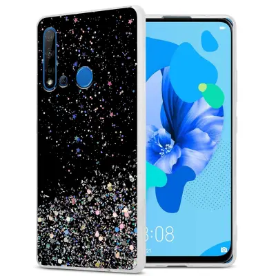 Cadorabo Case, združljiv s Huawei v črni barvi z bleščicami - zaščitni pokrov iz fleksibilnega silikona TPU s penečimi bleščicami