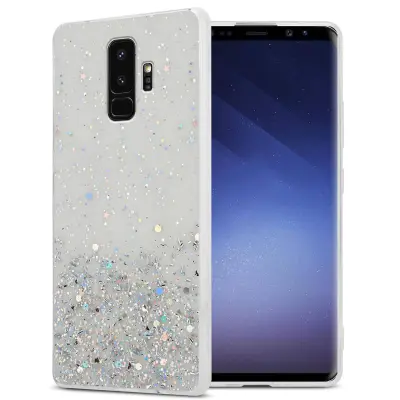 Cadorabo Case, združljiv s Samsungom v prozornem z bleščicami - zaščitnim pokrovom, narejen iz fleksibilnega silikona TPU s penečimi bleščicami