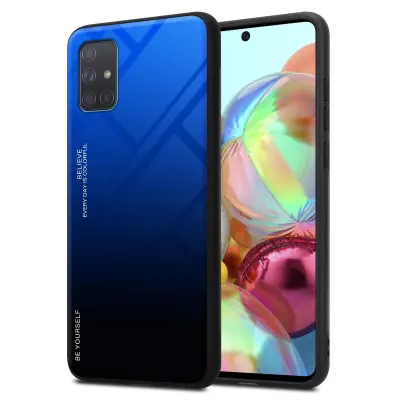 CADORABO Ohišje, združljiv s Samsungom v modri barvi - črni - dvobarvni zaščitni pokrov iz silikona TPU in hrbta iz kaljenega stekla
