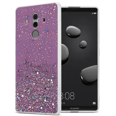 Cadorabo Case, združljiv s Huawei v vijolični barvi z bleščicami - zaščitni pokrov iz fleksibilnega silikona TPU s penečimi bleščicami