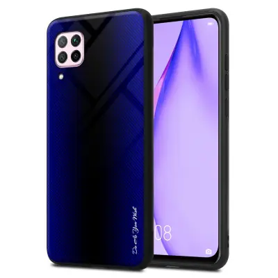 CADORABO Ohišje, združljiv s Huawei - Stripe Optics v kobaltu vijolični - zaščitni pokrov iz silikona TPU in hrbet iz kaljenega stekla