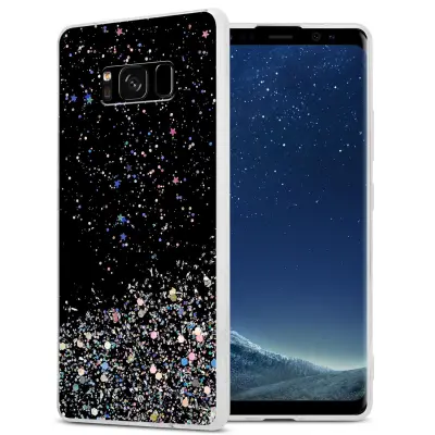 Cadorabo Case, združljiv s Samsungom v črni barvi z bleščicami - zaščitni pokrov iz fleksibilnega silikona TPU s penečimi bleščicami