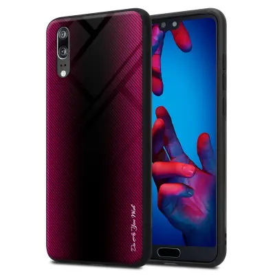 CADORABO Ohišje, združljiv s Huawei - Stripe Optics v Crimson Pink - Zaščitni pokrov iz silikona TPU in hrbta iz kaljenega stekla