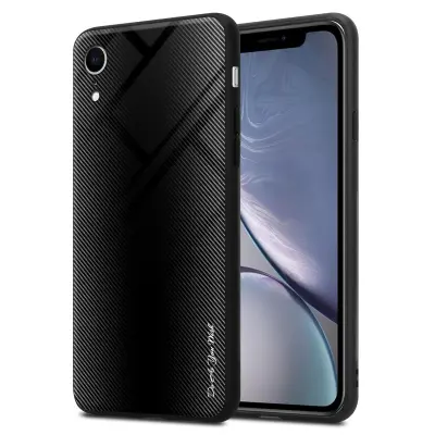 CADORABO Ohišje, združljiv z Apple - Stripe Optics v Opal Black - Zaščitni pokrov iz silikona TPU in hrbta iz kaljenega stekla