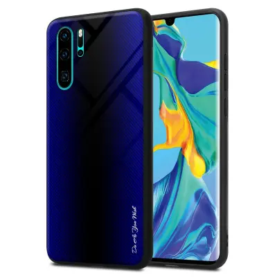 CADORABO Ohišje, združljiv s Huawei - Stripe Optics v kobaltu vijolični - zaščitni pokrov iz silikona TPU in hrbet iz kaljenega stekla
