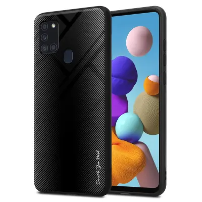 CADORABO Ohišje, združljiv s Samsung - Stripe Optics v Opal Black - Zaščitni pokrov iz silikona TPU in hrbta iz kaljenega stekla