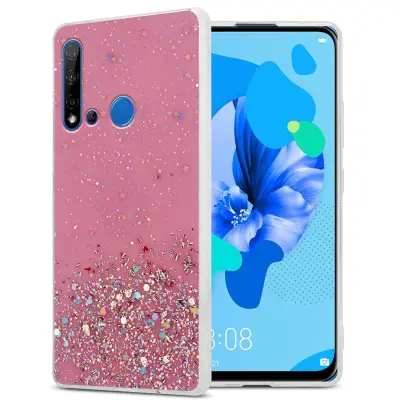 Cadorabo Case, združljiv s Huawei v roza barvi z bleščicami - zaščitni pokrov iz fleksibilnega silikona TPU s penečimi bleščicami