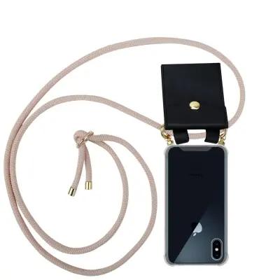 CADORABO združljivo z Apple v Pearly Rosegold - silikonski zaščitni pokrov z zlatimi obroči, kabelskim pasom in snemljivim ohišjem