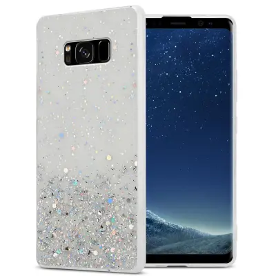 Cadorabo Case, združljiv s Samsungom v prozornem z bleščicami - zaščitnim pokrovom, narejen iz fleksibilnega silikona TPU s penečimi bleščicami