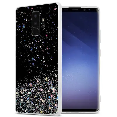 Cadorabo Case, združljiv s Samsungom v črni barvi z bleščicami - zaščitni pokrov iz fleksibilnega silikona TPU s penečimi bleščicami