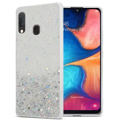 Cadorabo Case, združljiv s Samsungom v prozornem z bleščicami - zaščitnim pokrovom, narejen iz fleksibilnega silikona TPU s penečimi bleščicami