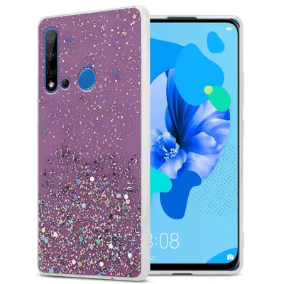 Cadorabo Case, združljiv s Huawei v vijolični barvi z bleščicami - zaščitni pokrov iz fleksibilnega silikona TPU s penečimi bleščicami