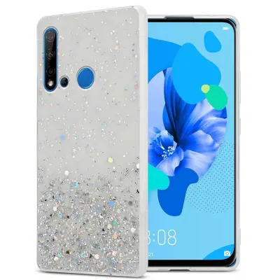 Cadorabo Case, združljiv s Huawei v prozornici z bleščicami - zaščitnim pokrovom, narejen iz fleksibilnega silikona TPU s penečimi bleščicami