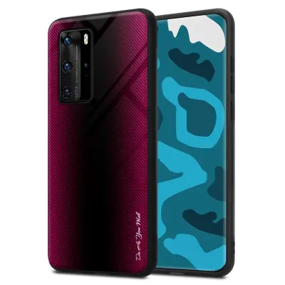 CADORABO Ohišje, združljiv s Huawei - Stripe Optics v Crimson Pink - Zaščitni pokrov iz silikona TPU in hrbta iz kaljenega stekla