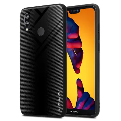 CADORABO Ohišje, združljiv s Huawei - Stripe Optics v Opal Black - Zaščitni pokrov iz silikona TPU in hrbta iz kaljenega stekla