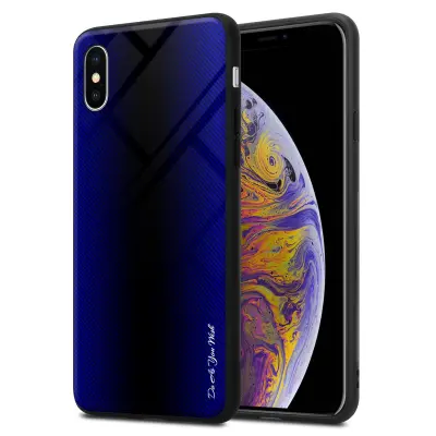 CADORABO Ohišje, združljiv z Apple - Stripe Optics v kobaltu vijolični - zaščitni pokrov iz silikona TPU in hrbta iz kaljenega stekla