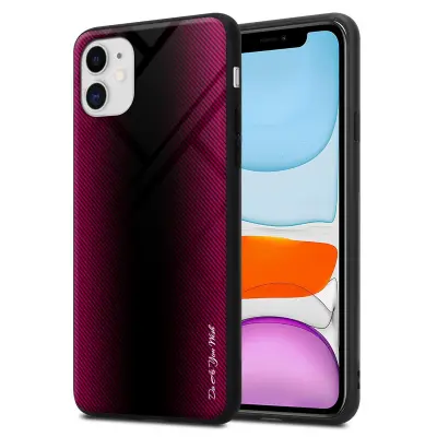CADORABO Ohišje, združljiv z Apple - Stripe Optics v Crimson Pink - Zaščitni pokrov iz silikona TPU in hrbta iz kaljenega stekla
