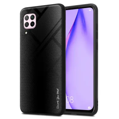 CADORABO Ohišje, združljiv s Huawei - Stripe Optics v Opal Black - Zaščitni pokrov iz silikona TPU in hrbta iz kaljenega stekla