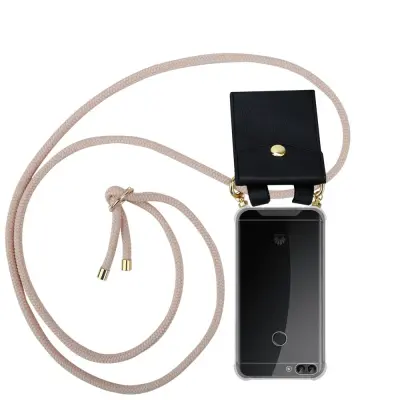 CADORABO združljivo s Huawei v Pearly Rosegold - Silikonski zaščitni pokrov z zlatimi obroči, jermen za vrvi in ​​snemljivimi ohišjem