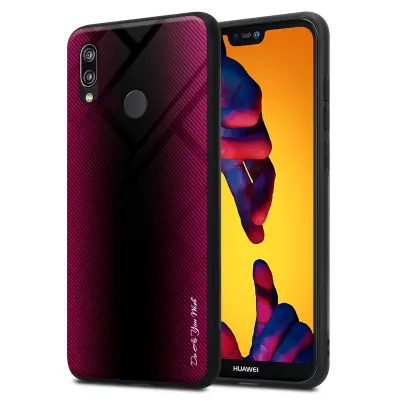 CADORABO Ohišje, združljiv s Huawei - Stripe Optics v Crimson Pink - Zaščitni pokrov iz silikona TPU in hrbta iz kaljenega stekla