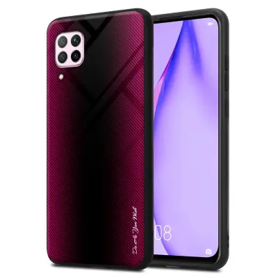CADORABO Ohišje, združljiv s Huawei - Stripe Optics v Crimson Pink - Zaščitni pokrov iz silikona TPU in hrbta iz kaljenega stekla