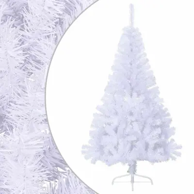 vidaXL Umetna polovična novoletna jelka s stojalom bela 150 cm PVC