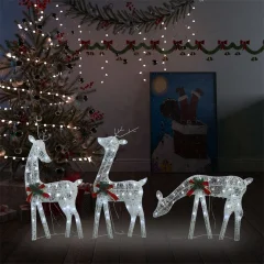 vidaXL Družina božičnih jelenov 270x7x90 cm bela hladno bela mreža