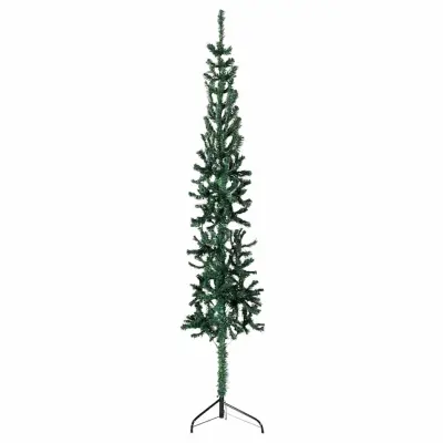 vidaXL Ozka umetna polovična novoletna jelka s stojalom zelena 120 cm